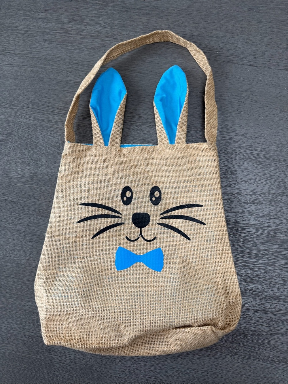 Kids Bunny Jute Tote Bag - Blue Accent